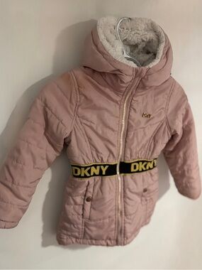 Very Posh Sz. 5/6 DKNY Pink Hooded Girls' Puffer Jacket with Branded